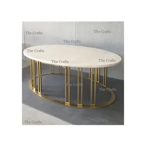 Tavolino da tè di dimensioni personalizzate di forma ovale In tavolino da salotto per Hotel e ristoranti per la casa di colore bianco e oro