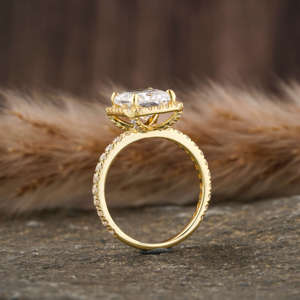 Anillo de compromiso de diamante de corte radiante cultivado en laboratorio, de 18 quilates oro macizo, certificado IGI, lujoso anillo de ajuste de Halo y pavé, regalo para mujer - Product Image 3