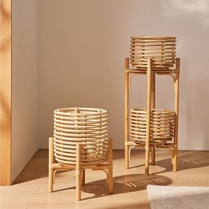 Elegant Rattan and Iron Planter Pot Display Rack for Home <b>Indoor</b> and Outdoor Use Floor Usage <b>Plant</b> <b>Stand</b> for Planting - Product Image 1