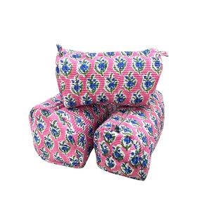 Estuche de algodón Vintage impermeable Pastel, organizador de viaje lavable a máquina, conjunto de bolsa de cosméticos, joyería de maquillaje ecológica - Product Image 1