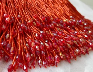 Red <b>bead</b> Fringe <b>trim</b> for haute couture, dance costume <b>trim</b> 5.9 inches - Product Image 1