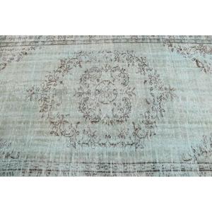 Alfombra Turca Vintage de 5x8.4 pies, Alfombra Grande, Alfombra de Lana Azul - Product Image 5