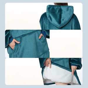 Indoor or Outdoor Warm Cozy Soft Leece Wearable Throw Wrap Poncho Oversize Hooded Blanket for Adults with Hood and Pocket - Product Image 5