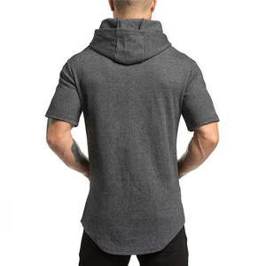 High Quality OEM Logo Polyester Quick Dry Fitness Hooded Short Sleeve <b>Tight</b> Custom Logo Gym Fitness Blank <b>T</b>-<b>shirt</b> for men - Product Image 3