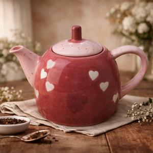 Théière classique rose à motif cœur avec bec verseur de précision, poignée confortable et corps isotherme pour le service du thé - Product Image 1