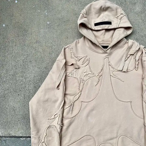 Nouveaux sweats à capuche en molleton français de haute qualité, lourds, broderie, patchs usés, lavage à l'acide, sweats à capuche personnalisés unisexes pour hommes - Product Image 2