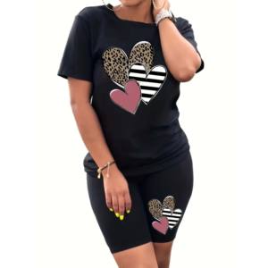 Ensemble de vêtements de sport pour femmes, décontracté, uni, 100% coton, surdimensionné, t-shirt et short de jogging - Product Image 3