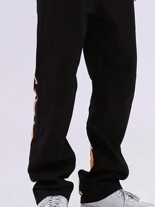 กางเกงยีนส์สีดำปักลายสไตล์วินเทจผ้าเดนิมขาตรงแบบลำลองผ้าเรยอนผสมระบายอากาศได้ดีสำหรับผู้ชาย - Product Image 3