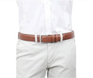 Cintura di Lusso Italiana da Uomo Personalizzabile, 3,5 cm, Casual, Moda, in Pelle di Vacchetta Marrone Chiaro con Fibbia in Lega, Multi-Misura - Product Image 2