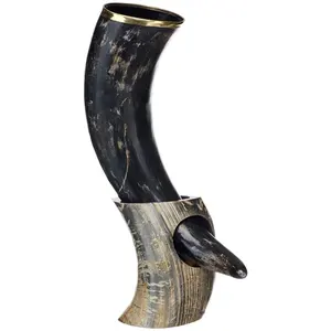 High Quality Real Water Buffalo <b>Drinking</b> Horn Polished Animal Style Horn <b>Stand</b> Brass Molding for Wine <b>Drinking</b> Viking Horn Cup - Product Image 6