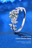 Bague en Moissanite 1 carat en Argent Sterling S925, Motif Feuille de Laurier, Triple Taille Excellente, Bijou de Mariage et de Fiançailles pour Femme