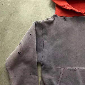 Fabricants de sweats à capuche courts en coton, patchwork bicolore, vintage, délavé, effet soleil, délavé à l'acide, pour hommes - Product Image 4