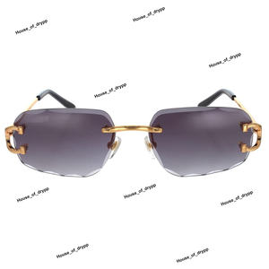 Lunettes de soleil carrées surdimensionnées tendance sans monture avec pont en métal plaqué or, verres dégradés noirs, protection UV pour unisexe - Product Image 2