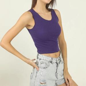 Ropa deportiva personalizada de alta calidad para mujer, Top corto transpirable de manga corta en punto para gimnasio, Yoga, camiseta sin mangas, posición frontal del logotipo OEM - Product Image 3