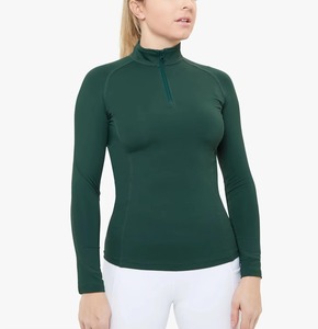 Camisas de Competición Ecuestres de Manga Larga Verdes para Mujer al por Mayor, Logotipo Personalizado, Ropa Deportiva de Carreras de Caballos, Camisetas de Malla Transpirable - Product Image 1