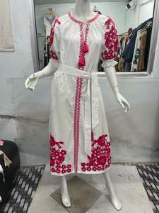 New Boho Embroidered Linen Maxi <b>Dress</b> 100% Cotton Short Sleeve Casual Ukrainian Style <b>Ghana</b> Trendy Long Washable Natural - Product Image 4