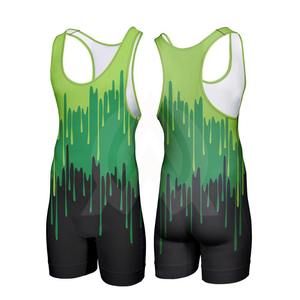 Combinaison de lutte personnalisée en gros, nouvelle arrivée, impression par transfert thermique, extensible en spandex, logo frontal, vêtements de lutte pour hommes - Product Image 1