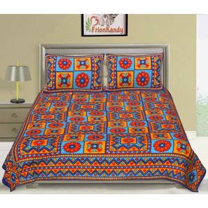 Sábana doble de algodón 240 TC con 2 fundas de almohada Hoja de trabajo manual azul Kantha y funda de almohada AKDB1004 - Product Image 4