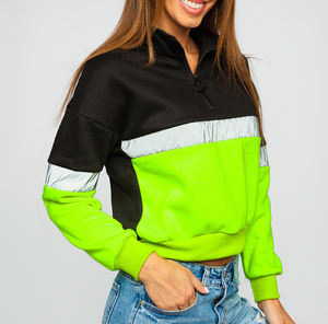 Recién llegado de moda 100% algodón para mujer de gran tamaño Quater Zip up Collar sudaderas Casual Wear sudadera para damas - Product Image 5