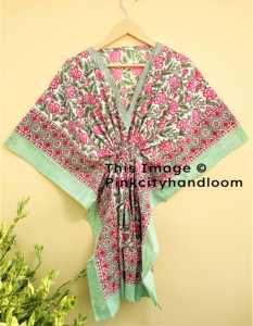 100% algodón Natural hecho a mano Bikini cubrir Caftan ropa de noche bloque impreso ropa de dormir acolchado Albornoz vestido Maxi para mujer - Product Image 3