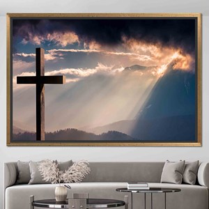 Elegant Sunrise Over Mountains <b>Canvas</b> Print, Serene Nature Artwork,GOLD <b>FRAMED</b> <b>CANVAS</b> - Product Image 1