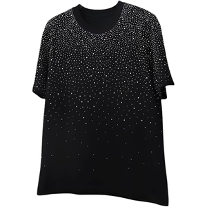 เสื้อยืดไรน์สโตนแวววาวติดคริสตัลสำหรับผู้หญิงผู้ชายเสื้อแฟชั่นประดับด้วยเม็ดเพชรแวววาวเสื้อยืดแนวสตรีทสวมใส่ไปงานปาร์ตี้โลโก้ตามสั่ง - Product Image 1