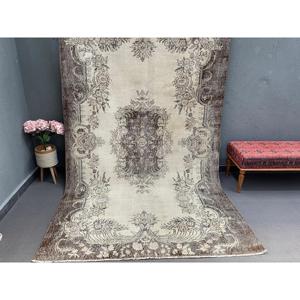 พรมวินเทจสไตล์ตุรกี ขนาด 5.8x9.5 ฟุต พรมขนาดใหญ่ สีน้ำตาลล้วน - Product Image 1