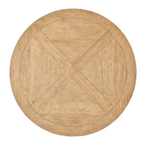 Rustic Round Dining <b>Table</b> with Pedestal Leg in Natural Wood Color for Modern Dining Room and <b>Outdoor</b> Garden Restaurant Sets - Product Image 5