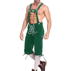 Lederhosen tradicionales bávaros unisex, traje tradicional alemán para Oktoberfest, bordados, de cuero de vaca medio, antiarrugas, kneibund. - Product Image 3