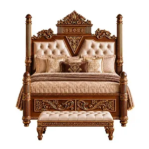 Juego de Dormitorio de Madera Hecho a Mano Royal Regency, Juego de Dormitorio Barroco con Corona Imperial, Cama King Size con Mesa de Noche y Cómoda, EE. UU. - Product Image 2