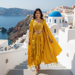 Dhoti Estilo Indo-Occidental Especial con Choli y Shrug de Diseño, Último Diseño en Satén de Seda con Bordado de Lentejuelas, Choli y Shrug - Product Image 2