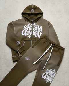 OEM Streetwear Heavyweight Sun Faded Sweat suit Conjuntos de dos piezas Lavado ácido Chándal Apliques desgastados Parche Sudadera con capucha Conjunto - Product Image 3