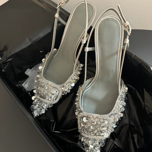 Sandalias de tacón alto plateadas de estilo francés, con punta cerrada, elegantes y de hada, para primavera y verano - Product Image 2