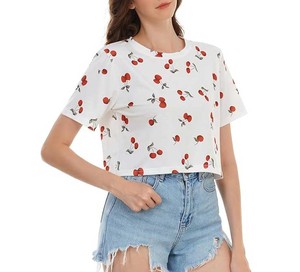 Women's Summer High Quality Oversized Floral Geometric Graphic Print Short Sleeve Relaxed Fit O-Neck T-Shirt <b>Sexy</b> <b>Crop</b> <b>Tops</b> - Product Image 2