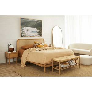 Teak Minimalist Midcentury Wooden <b>Bed</b> Frame With <b>Rattan</b> for Bedroom Furniture - Product Image 5