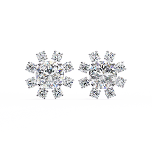 Boucles d'oreilles clous uniques en or 18 carats avec motif floral en diamant de laboratoire, en or jaune, rose ou blanc, pour fiançailles - Product Image 1