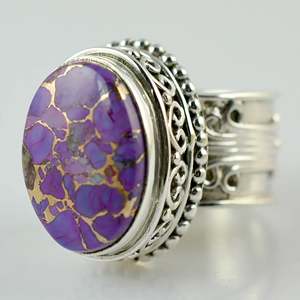 Bague artisanale bohème en argent sterling 925 avec incrustation de turquoise cuivrée violette, plaqué or 18 carats, cadeau idéal pour elle, pierre de naissance de décembre, forme ovale - Product Image 2