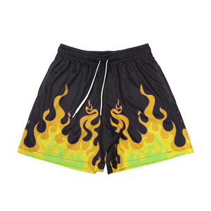Ropa personalizada Pantalones cortos de malla Sublimación Flame Printed Diseñador Cordón Pantalones cortos de malla Poliéster Malla Pantalones cortos Fabricante - Product Image 6