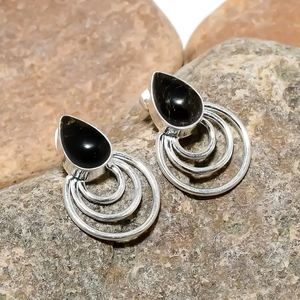 Pendientes de tuerca de Plata de Ley 925 de diseñador, joyería de turquesa negra de cobre delicada hecha a mano para fiesta - Product Image 2