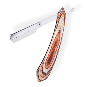 Maquinilla de afeitar recta de acero inoxidable de una sola hoja con mango de madera, función de seguridad para uso facial y de barba - Product Image 3