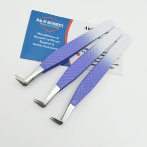 Pinzas para extensión de pestañas de 90 grados al por mayor, pinzas para pestañas con puntas de fibra puntiagudas, acero inoxidable, Color degradado sostenible - Product Image 4