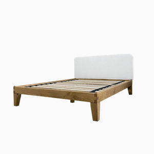 Cadre de lit en bois de chêne massif avec tête de lit rembourrée Couleur naturelle Lit queen size moderne pour queen size ou tailles personnalisables - Product Image 6