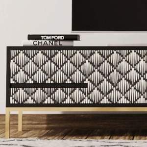 Console TV noire de style marocain moderne Support élégant en incrustation d'os pour le salon - Product Image 6