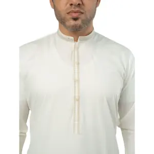 Nadeem Kurta Z-5 Blanc cassé Boski à simple boutonnage, devant plat, 100% Coton - Product Image 1