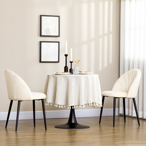 HOMCOM Set of 2 <b>Upholstered</b> Living Room and Dining <b>Chairs</b>, in Metal and Beige Velvet Effect Fabric, 52x54x79 cm - Product Image 2