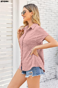 Camisa de manga corta informal personalizada para mujer para uso diario con bolsillos elegantes bordados para ropa de moda de verano e invierno 2024 - Product Image 4