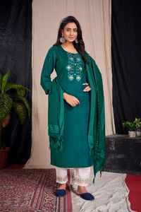 Tenue traditionnelle indienne, look exclusif, Kurti avec pantalon et dupatta pour femmes, vêtements de plein air et de soirée - Product Image 2