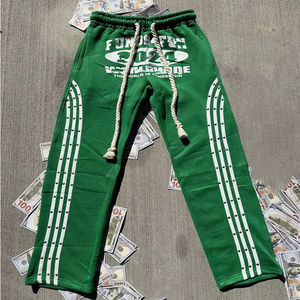 Ensemble de survêtement Jogger de haute qualité pour hommes, pantalon de survêtement évasé et ensemble de sweat-shirt en coton, sweat-shirt à fermeture éclair avec strass - Product Image 3