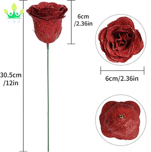 Rosas artificiales con tallos, 30 Uds., rosas rojas con purpurina para manualidades, ramo de boda, hogar, Floral DIY guirnalda, Ramos, decoración de fiesta - Product Image 2