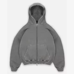 Nouveaux fabricants de sweats à capuche personnalisés pour hommes sweats à capuche oversize pull lourd double fermeture éclair délavé sweat à capuche streetwear - Product Image 1